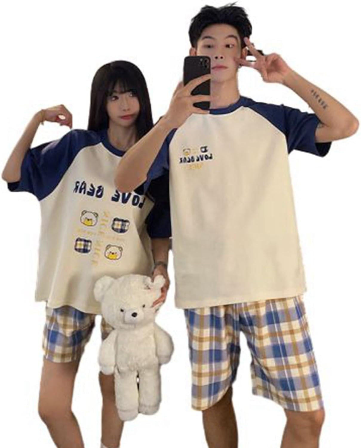 半袖 Tシャツ 夏 パジャマ ペア ルームウェア 大きいサイズ 短パン ひんやり 通気 寝間着 ナイトウェア 肌に優しい 部屋着 上下セット 快適 吸汗 便利服 カジュアル カップル 恋人 91804