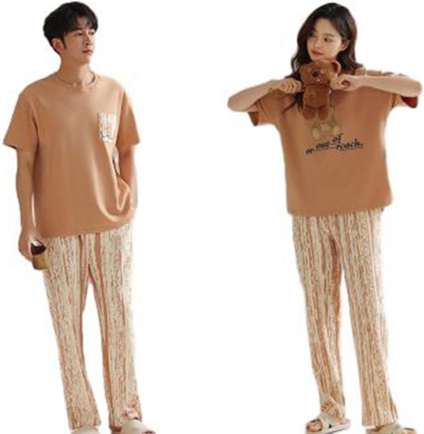 パジャマ 半袖 Tシャツ 綿100 ルームウェア レディース 寝巻き メンズ 敏感肌 春夏 便利服 部屋着 大きいサイズ ニットコットン 柔らかい 快適 通気 ゆったり ロングパンツ 二点セット SR|Funny Life 店