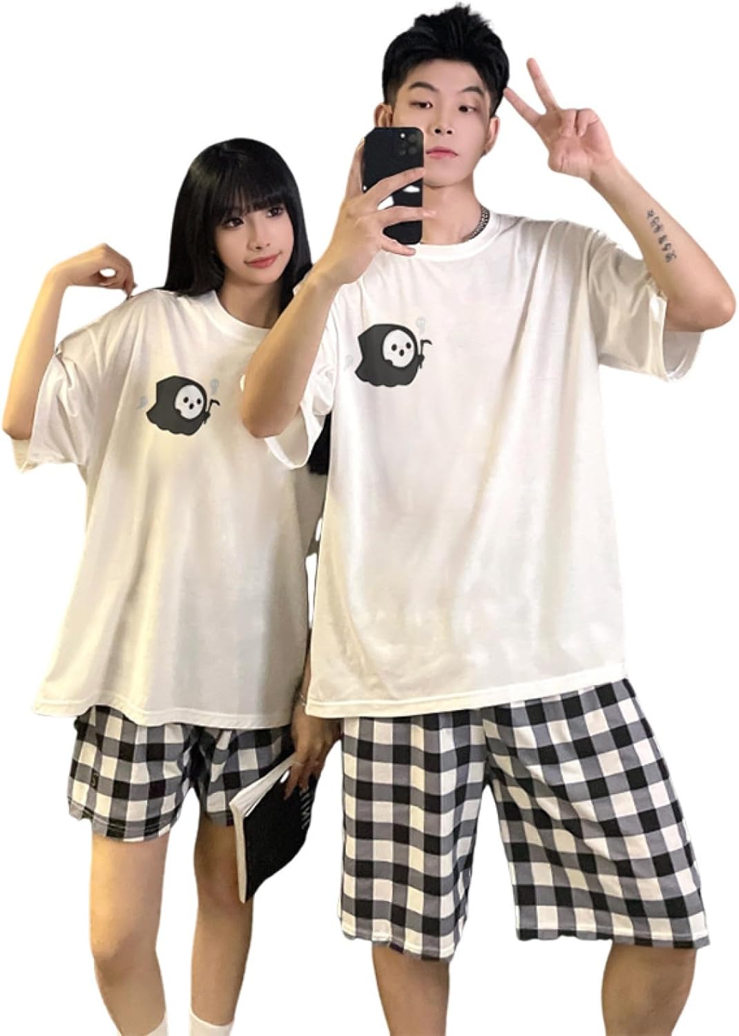 夏 パジャマ Tシャツ 半袖 ペアルック ペアパジャマ ルームウェア ショーツ プルオーバープル 寝間着 二点セット 快適 吸汗 通気 ソフト 便利服 肌に優しい 部屋着 ルームウェア 男女兼用 A0