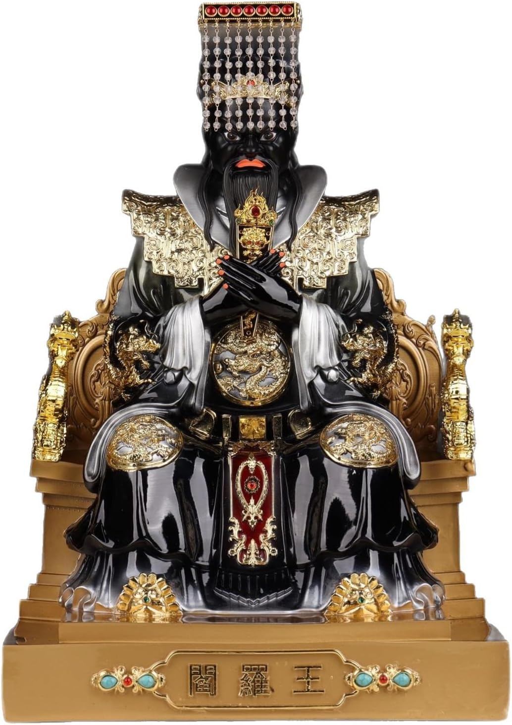 風水グッズ 置物 閻羅王 十殿閻羅 神像 樹脂製 インテリア 縁起物 工芸品 邪気除け 魔除け お守り 道教美術品 座像 クラシック 風水アイテム 彫刻飾り 供奉 デコレーション用 飾り物 リビング