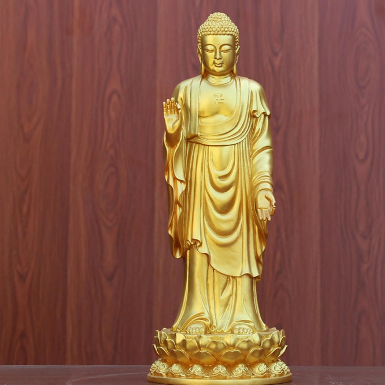 阿弥陀仏 仏像 如来様 樹脂製 置物 仏壇仏像 開運グッズ 縁起物 インテリア 邪気除け お守り 厄除け 彫刻装飾 工芸品 招財 財運 供奉 家庭用 デスクトップ お祝い 書斎 贈り物にも最適 イエロ｜Funny Life 店