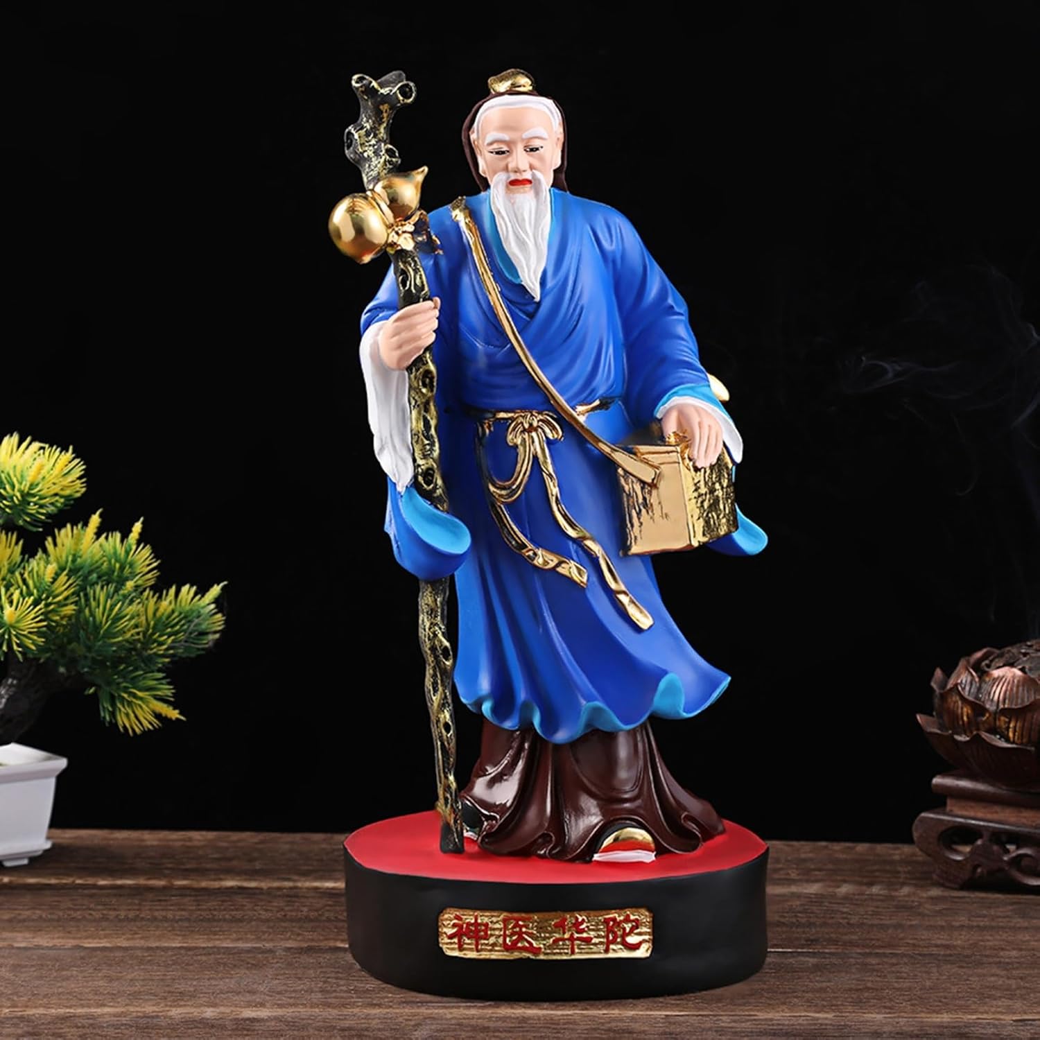 神医華佗 華佗 風水グッズ 置物 歴史上の人物 樹脂製 神像 彫刻飾り オーナメント 人物像 疫病退散 デコレーション用 インテリア 工芸品 オブジェ 誕生日プレゼント 家庭用 お祝い ブルー 38c