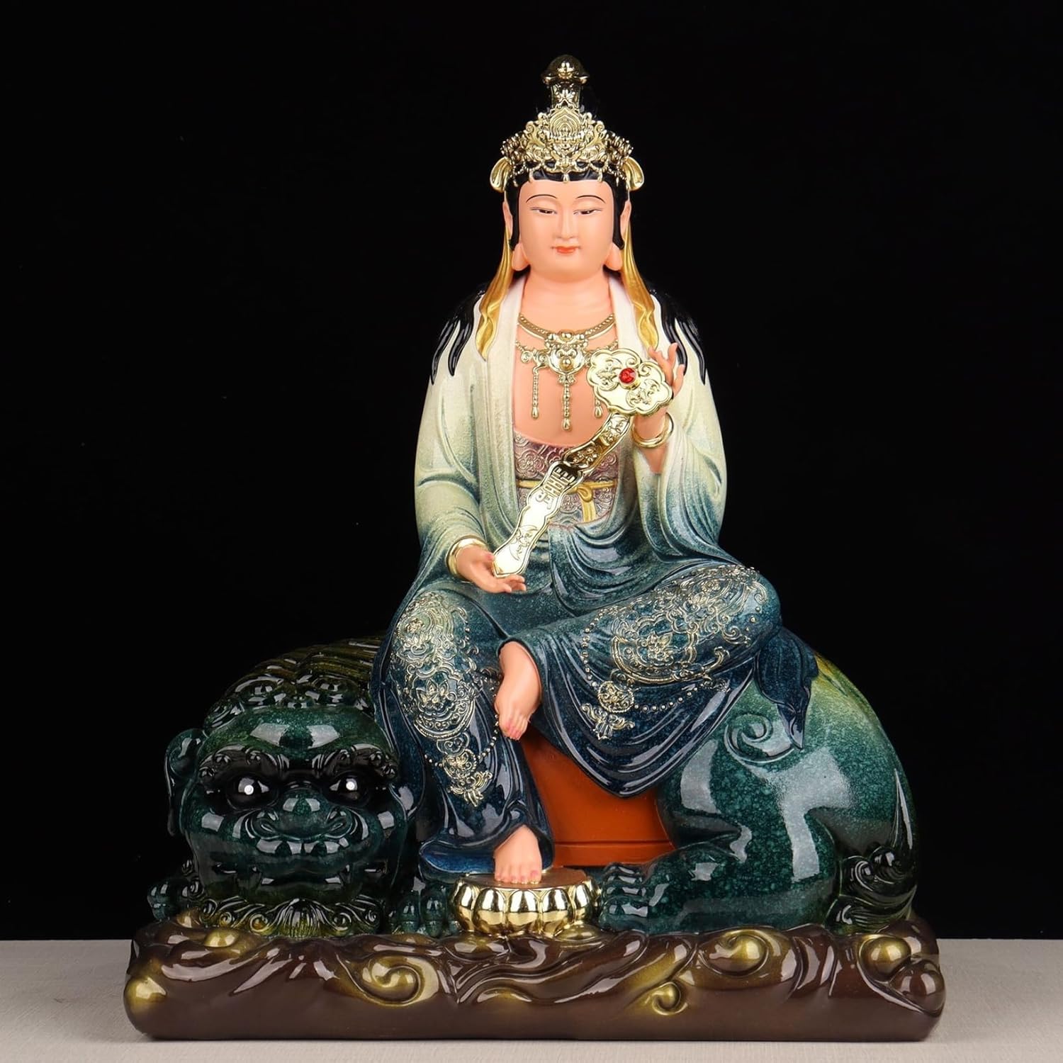 仏壇仏像 文殊菩薩 普賢菩薩 十二支守り本尊 華厳三聖 仏像 神像 風水グッズ 樹脂製 縁起物 インテリア 魔除け 厄除け お守り 座像 彫刻飾り 風水 仕事運 学業運 デコレーション用 贈り物にも最|Funny Life 店