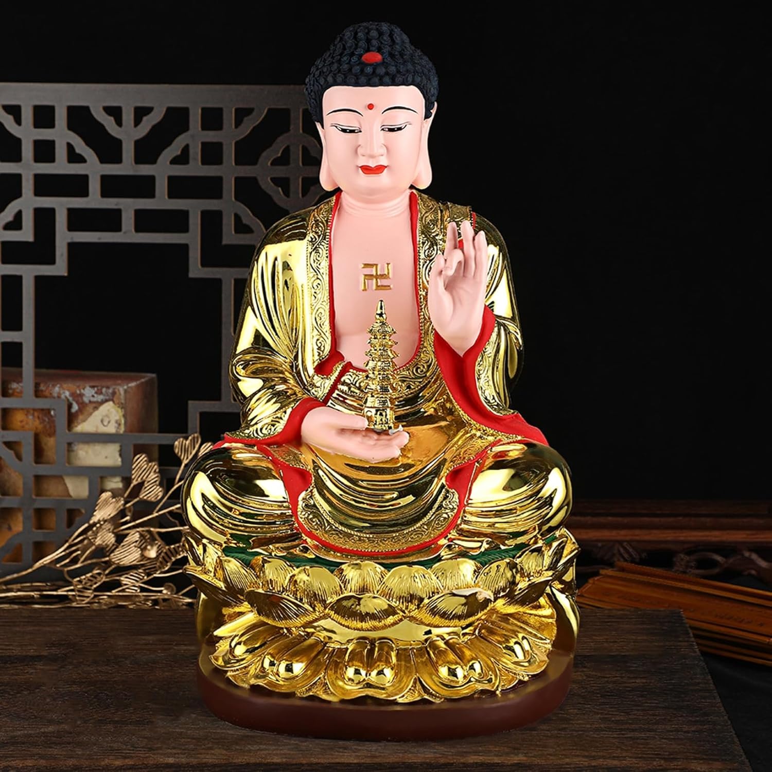 三宝仏 薬師仏 釈迦牟尼仏像 阿弥陀仏様 仏壇仏像 樹脂製 置物 如来像 風水グッズ 工芸品 厄除け 彫刻 開運グッズ 福運 招福 デコレーション用 インテリア 玄関 お祝い 書斎 卓上 贈り物にも最