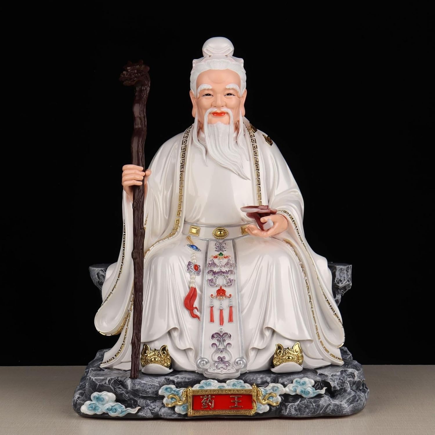 風水グッズ 置物 坐像 縁起物 歴史上の人物 神像 仏像 人物像 中国の伝統工芸品 彫像飾り 疫病退散 無病息災 健康 無事 樹脂彫刻 オブジェ お祝い 誕生日プレゼント お年寄り 寝室 ホーム ホワ