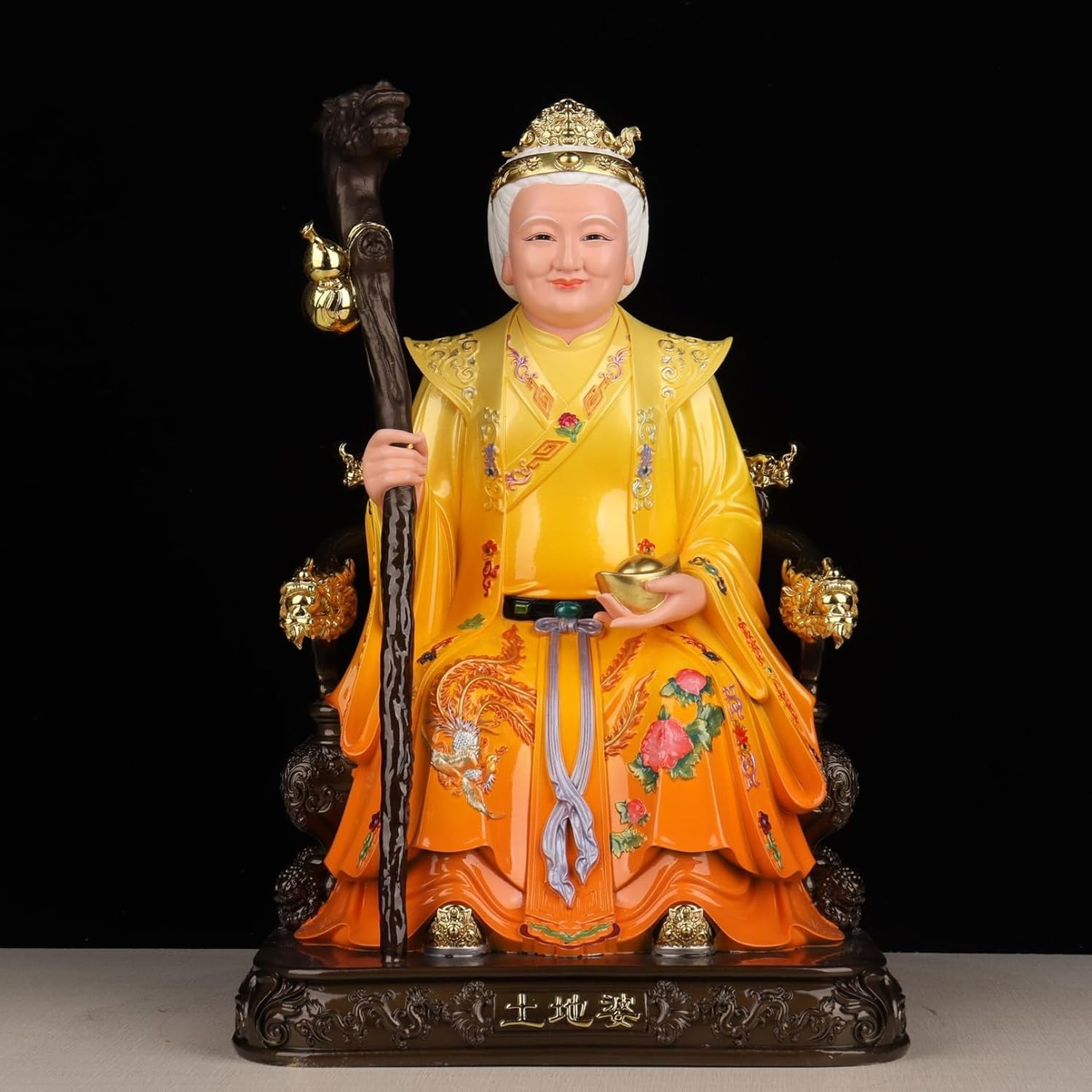 風水グッズ 福徳正神 置物 土地神 土地様 土地婆 縁起物 座像 神像 樹脂製 オーナメント 厄除け 邪気除け お守り 彫像飾り 記念日 誕生日プレゼント クリスマス インテリア 供奉 書斎 寝室 ホ