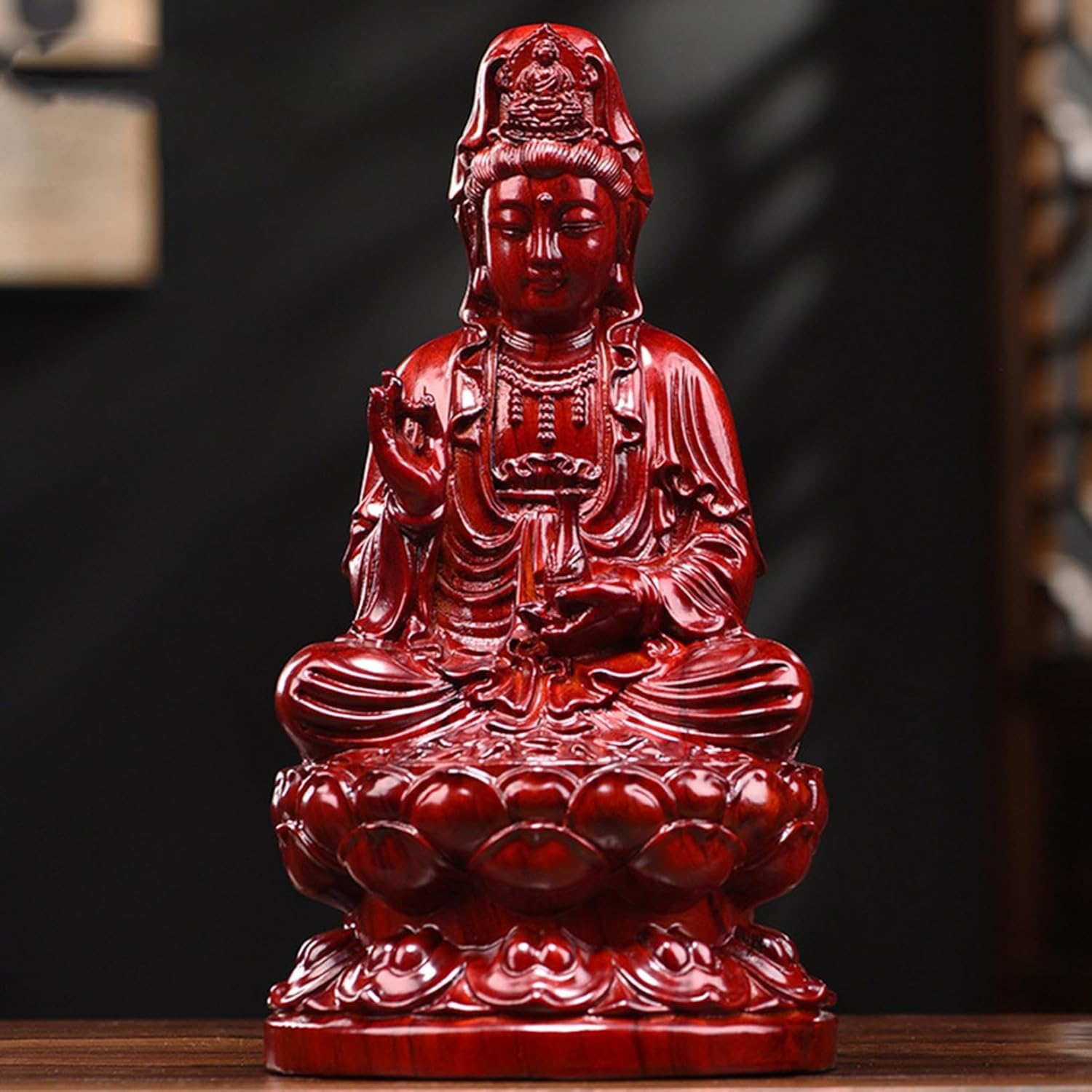 観音菩薩様 南海大聖 観音像 高級木彫り 仏壇仏像 観音様 木製 坐像 風水グッズ 縁起物 開運グッズ 厄除け お守り 魔除け 仕事運 幸運 福運上昇 オブジェ 卓上置物 玄関 オフィス リビングルー｜Funny Life 店