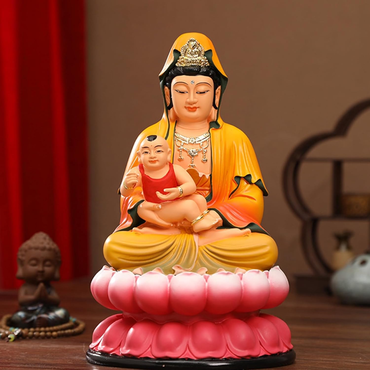 子送り観音 観世音菩薩像 仏像 観音像 子を授ける 母と赤ちゃんの無事を守る 置物 開運グッズ 縁起物 インテリア飾り 厄除け 邪気除け お守り 仕事運 運気上昇 風水 樹脂彫刻 祈る 供奉 寝室 家