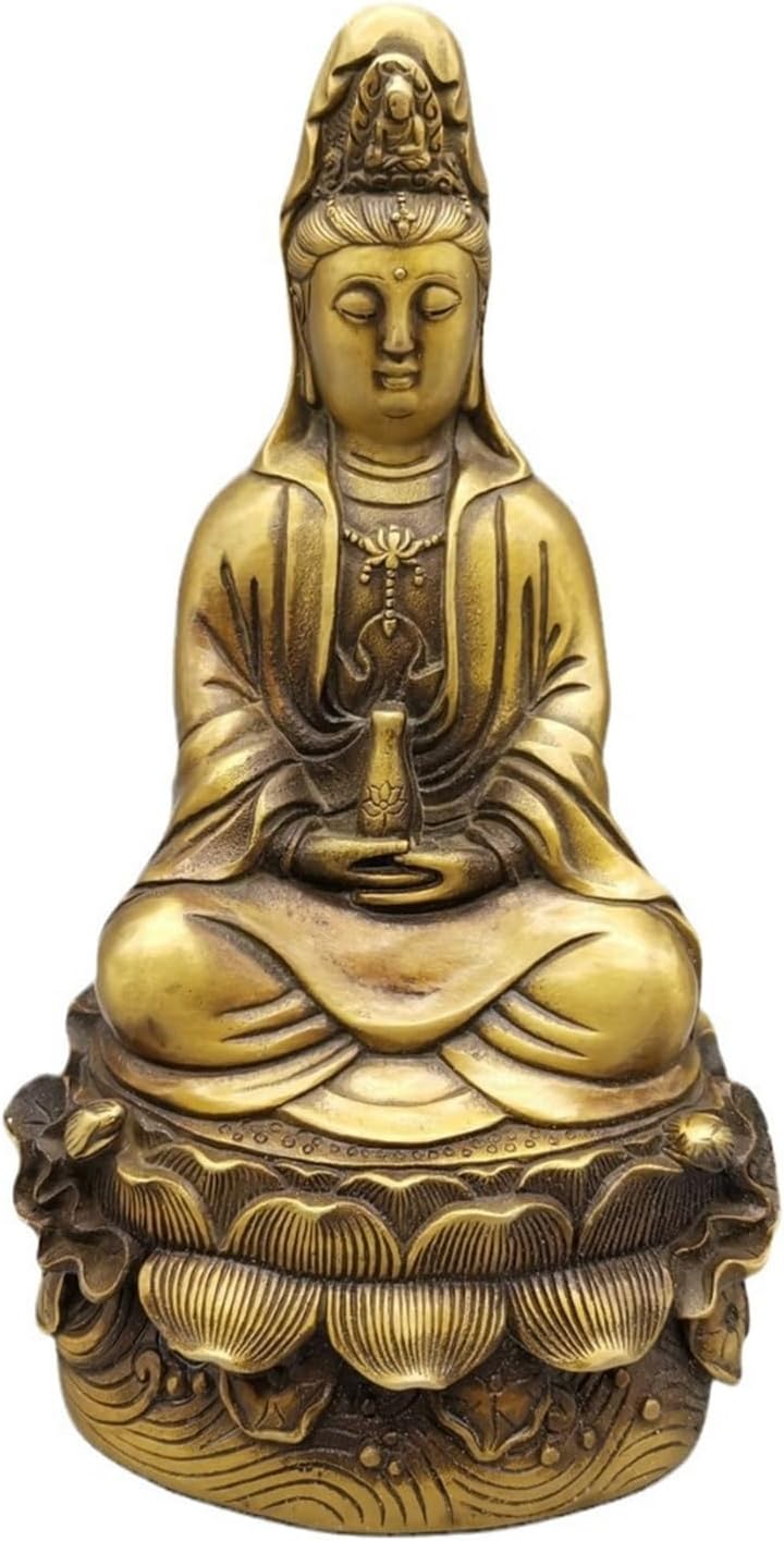 観音菩薩像 風水グッズ 真鍮製 仏壇仏像 インテリア飾り お守り 魔除け 厄除け 疫病退散 南海観音像 オブジェ デスクトップの装飾 仕事運 出世運 敬老の日 家族 玄関 新築祝い 引っ越し 仏壇供奉｜Funny Life 店