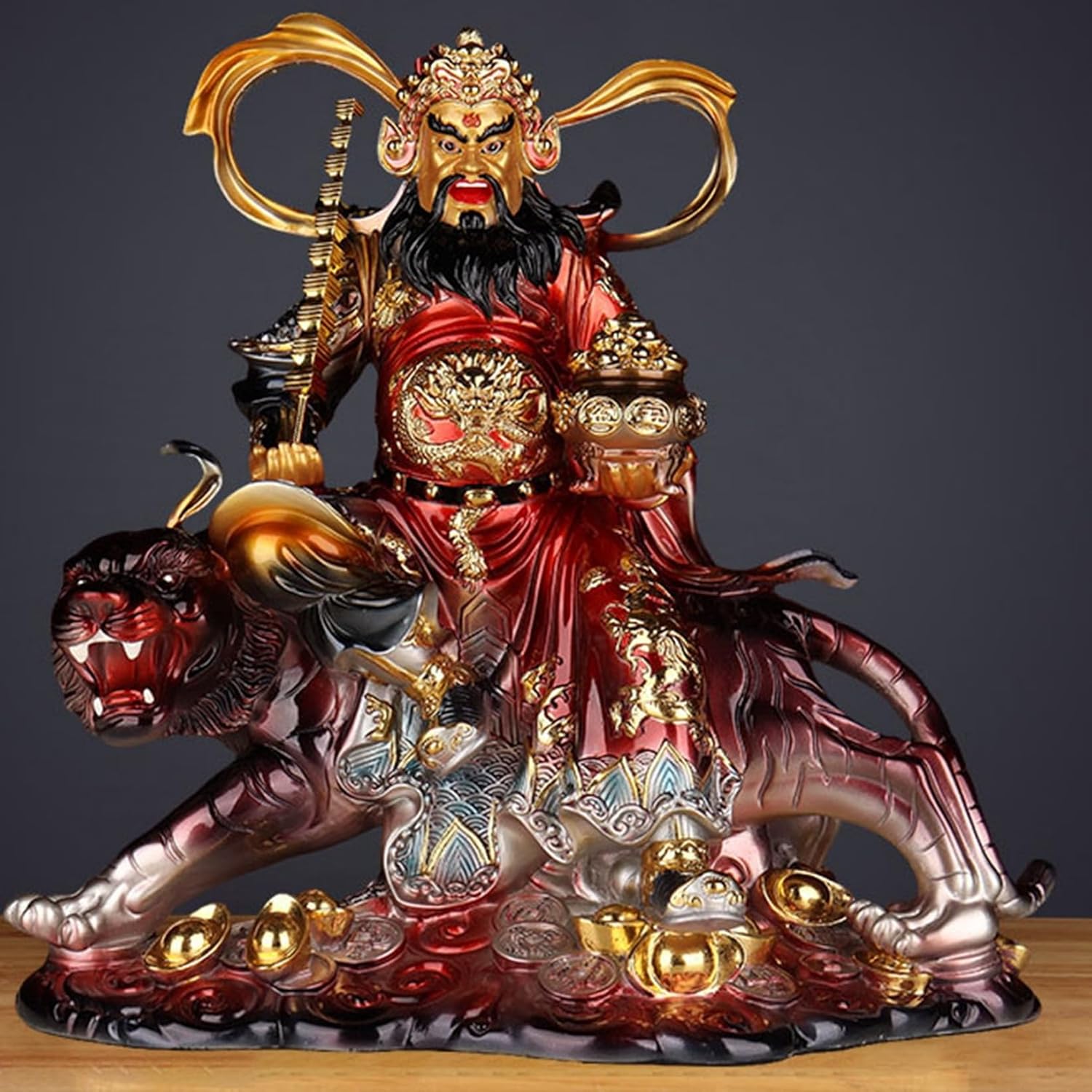 趙公明 武財神 財神が虎に乗り 富の神 風水グッズ 銅製 仏像 神像 金運祈願 開運グッズ 魔除け お守り 商売繁盛 祈願 工芸品 富と幸運 リビングルーム 開店祝い インテリア 疊彩 M|Funny Life 店