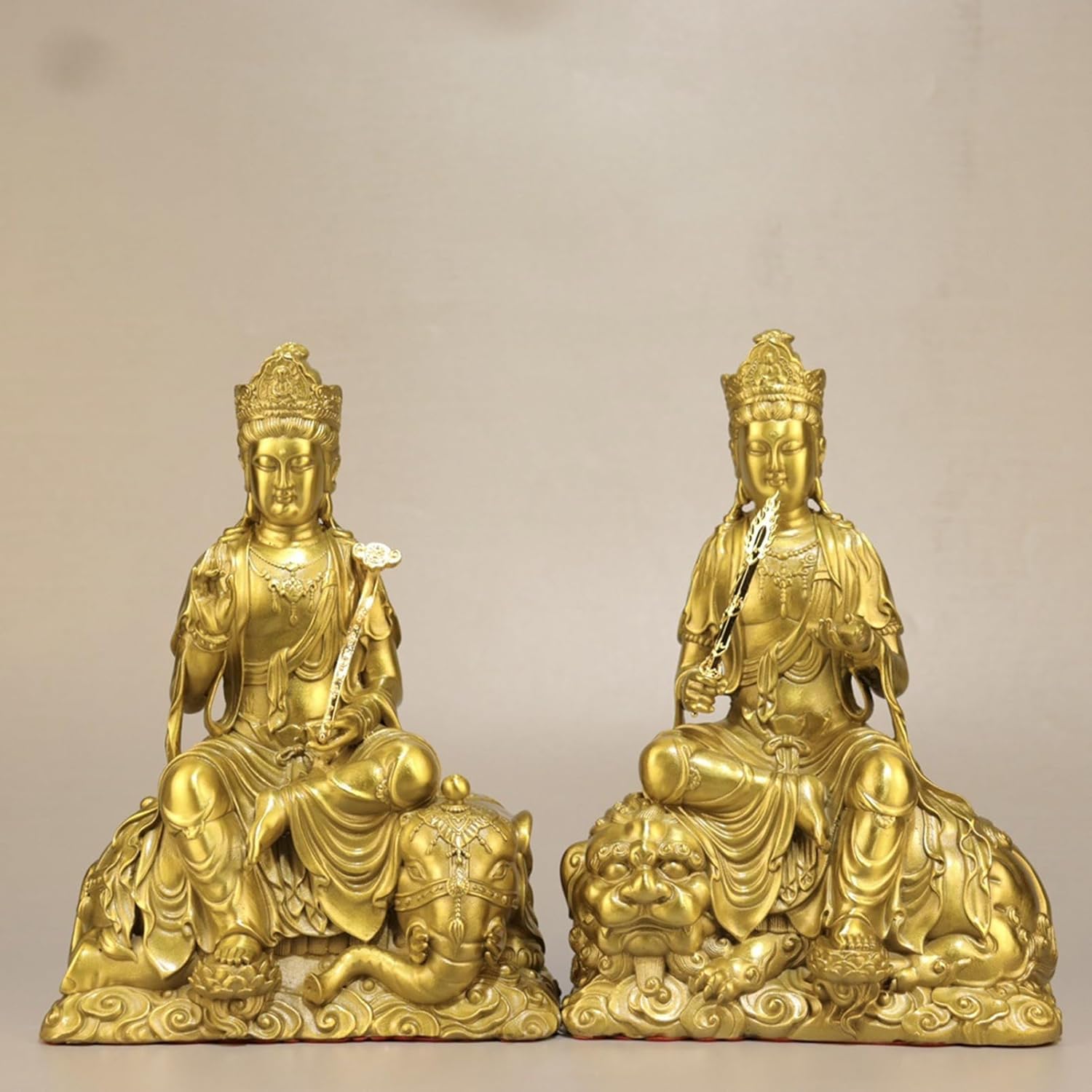 文殊菩薩 普賢菩薩 仏壇仏像 セット 真鍮製 風水グッズ 座像 置物 縁起物 工芸品 邪気除け 厄除け 開運グッズ 運気アップ 富と幸運 福運 仕事運 祈願 お守り プレゼント お祝い 記念日 金色|Funny Life 店