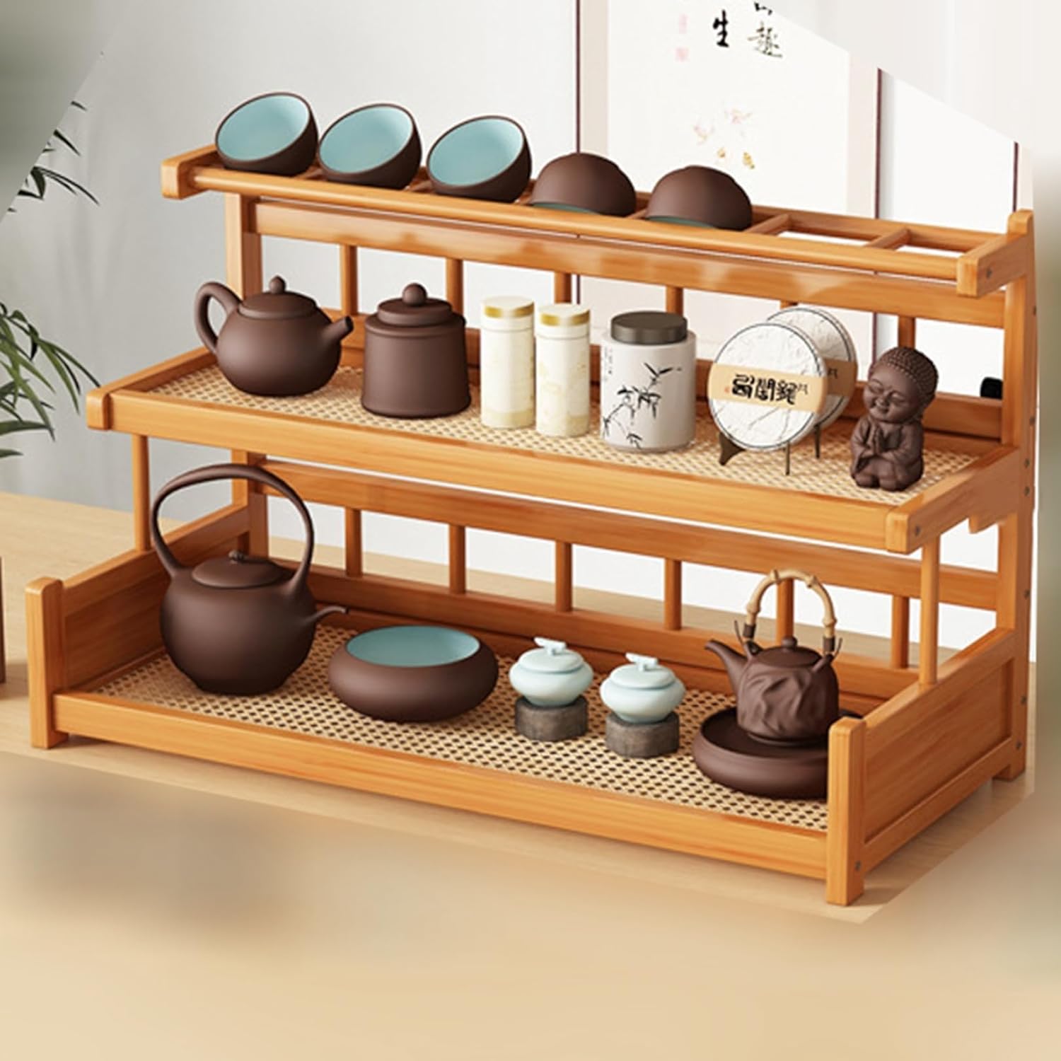茶器納める御盆 用材 2段式 3段式 白木 アンティーク骨董品棚 スパイス仕合わせ 自然的 事務机上置き棚 花棚 中国茶器 茶器飾 ティーポット納める棚 茶杯ティーポット 納める仕合わせ 佩び物 多