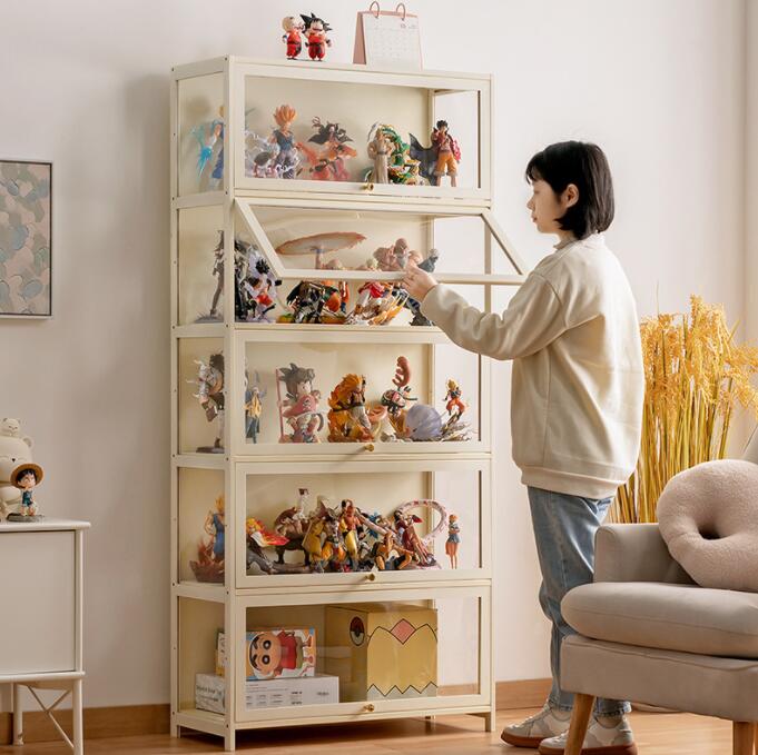 完 収納 ガラスケース フィギュアコレクション棚 ロータイプ 大型 5層 4層 竹製 上下スライド式扉 コレクションケース アクリル