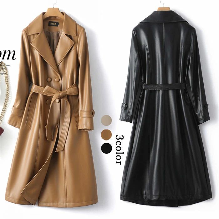 楽天市場】本革 トレンチコート 本革コート ミドル丈 山羊革 ゴート