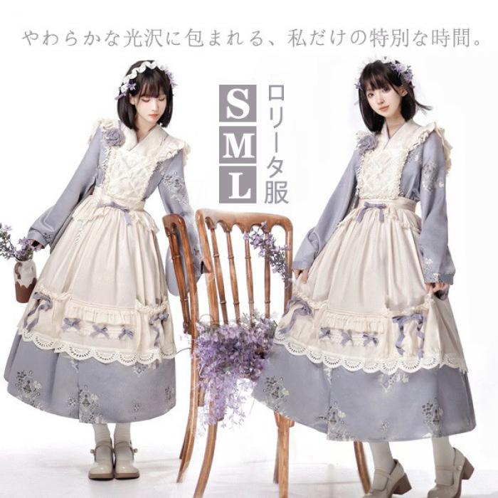 ロリータ ワンピース 長袖 レース リボン付き フリル 重ね着風 姫系 可愛い 上品 清楚 レディース 衣装 発表会 お呼ばれ デート