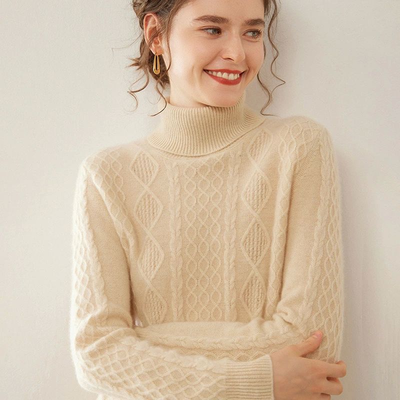 100% ハイネック カシミール CASHMERE タートルネックプルオーバー 羊毛プルオーバー レディース  編み物 分かりやすい 長袖 秋冬 冬 カシミ