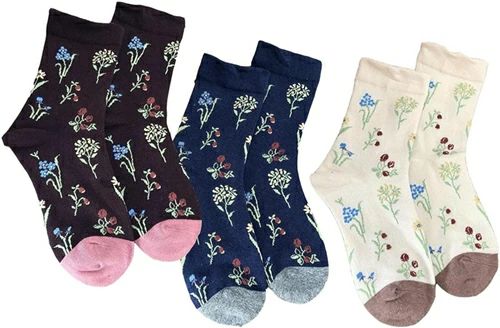 春秋 エスニック柄 3足セット 女性 花柄 フラワー かわいい 靴下 レディース