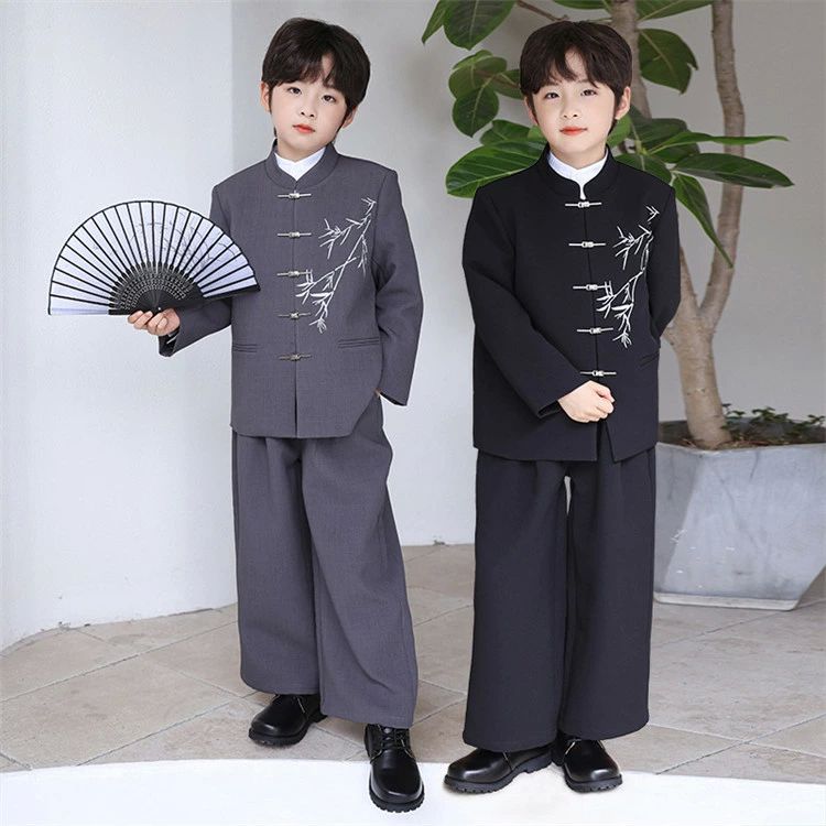 男の子 キッズ 子供 スーツセット フォーマルスーツ 制服 2点セット 3点セット セットアップ 上下セット 唐装 中山装 竹柄 スー