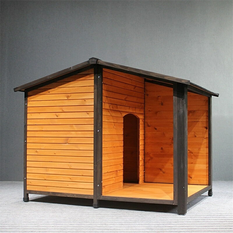 木製犬小屋 屋内用 無垢材アスファルト屋根犬小屋 大型テラス付き 小型犬から大型犬まで屋外パティオ用｜東洋SHOP