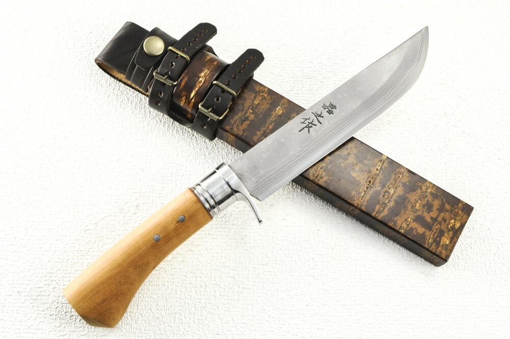 新着 005 キャンプ鉈180 Dm15青2 両刃 全曇 ステンツバ 桜巻 木鞘 朴木 桜 剣鉈 アウトドア 狩猟 ナイフ Fucoa Cl