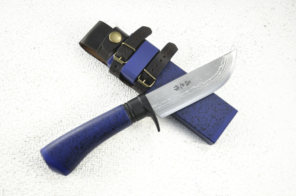 【取って置く申し付ける30-45日】【侍BLUE剣鉈 青黒チラシ漆拵】侍剣鉈125 dm15青2 全曇 黒ツバ 柄：木鞘/柄 青艶消黒石目漆 【晶之作】★剣鉈 土佐切り手   アウトドア  狩り立てる 九寸五分★