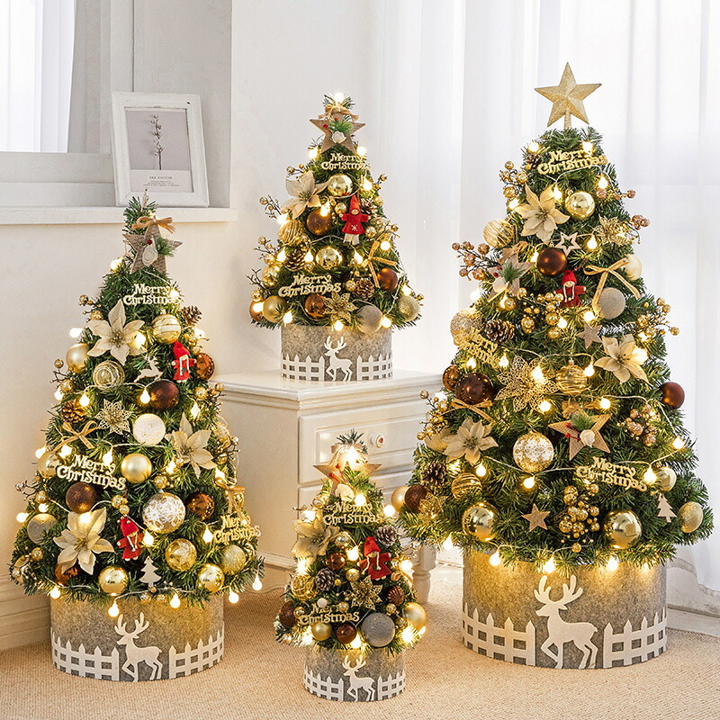 DreamPet 60cm ミニ クリスマスツリー セットツリー PVC 家庭用 装飾 ゴールド クリスマス 卓上 オブジェ
