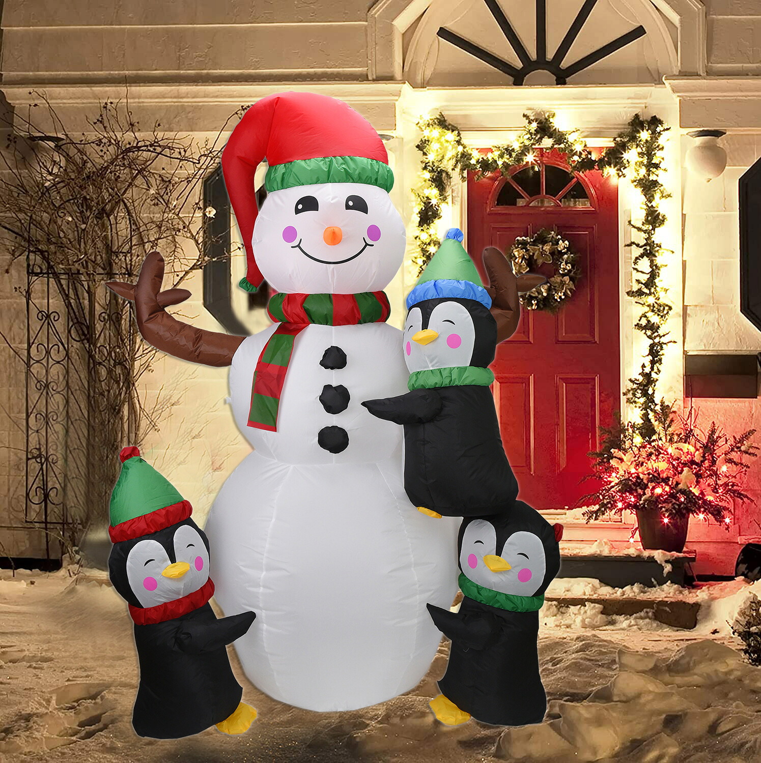 【新品発売期間限定特価】新作 クリスマス 雪だるま LEDライト 飾り デコレーション ペンギン エアーブロードール エアブロー装飾 膨張式 空気充填 エアーポンプ付き 文化祭 部屋 店舗 飾り 屋外設置可能|ドリームペット