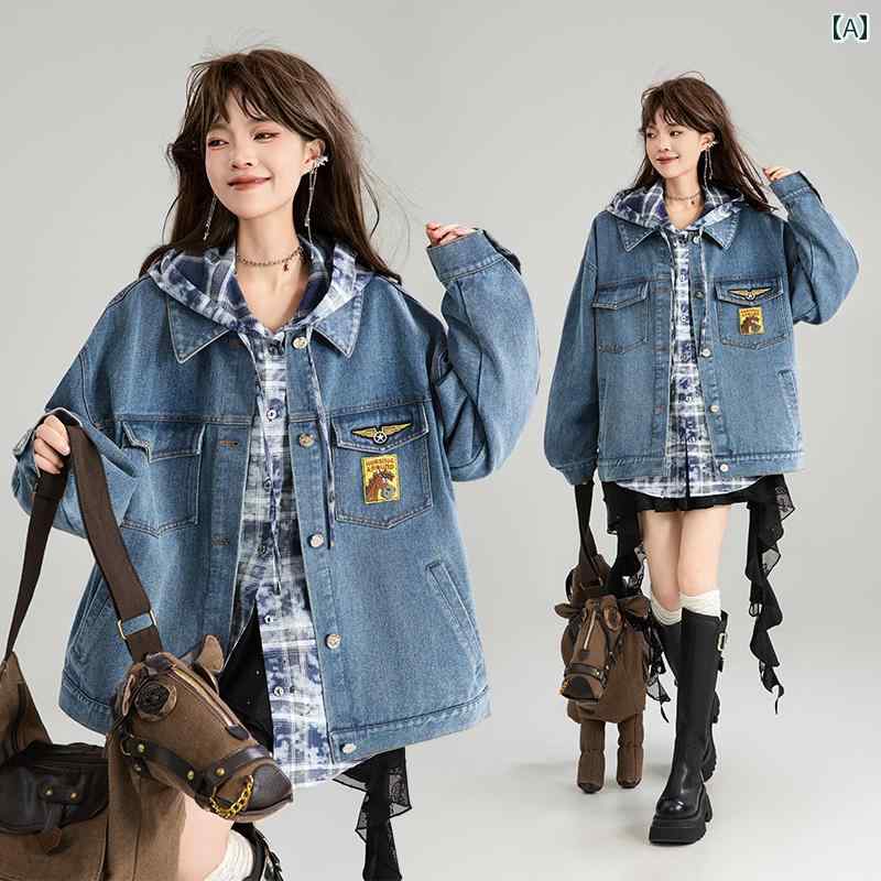 【新品発売期間限定特価】ルーズフィット アメリカン ヴィンテージ感 レトロ レディース ロゴ 秋 デニムジャケット 刺繍 ジャケット パイロット｜ドリームペット