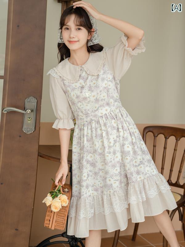 【楽天市場】女の子 ファッション ワンピース 森ガール 夏 フェイク セットアップ 花柄 ドレス レディース キュート ロリータ スカート ...