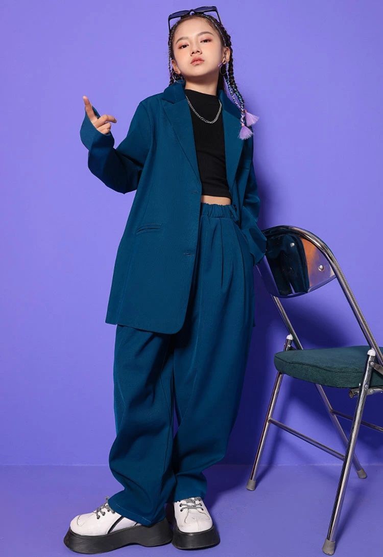 ダンス発表会 ダンスシーツ 紺色 ヒップホップ セットアップ 長袖 ジャケット 派手 ダンス衣装 HIPHOP 応援団 タンク 大きいサイズ かっこいい ユニセックス 女の子 無地 キッズ ジャズダンス k-pop衣装 ロングパンツ 男の子 スーツ 青色 ステージ衣装 演出服 6,715円