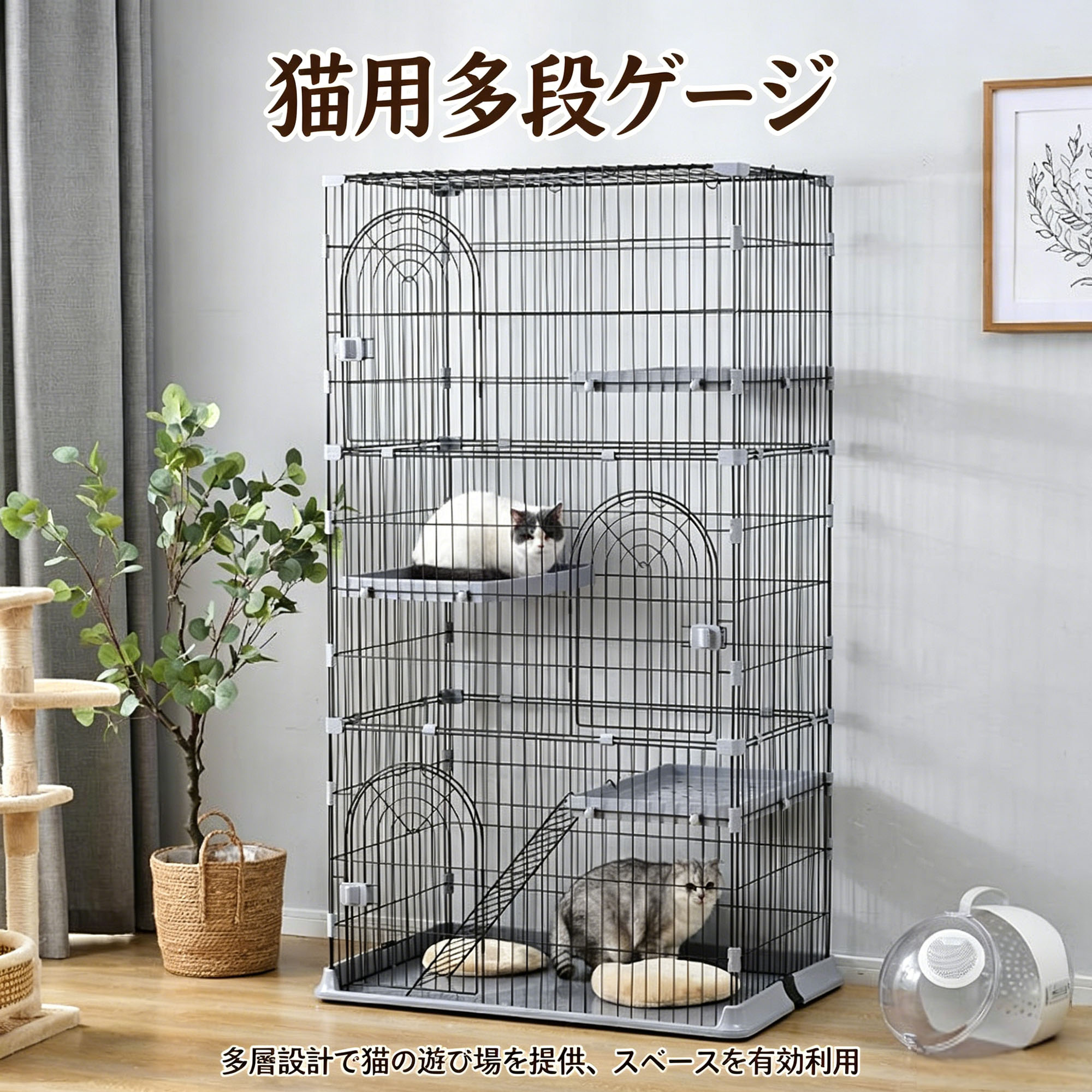 【即納】おしゃれ 猫 ケージ キャットケージ 3段 猫ゲージ おしゃれ キャットハウス ネコ ハウス 多段 留守番 保護 脱走防止 多頭飼いペットケージ