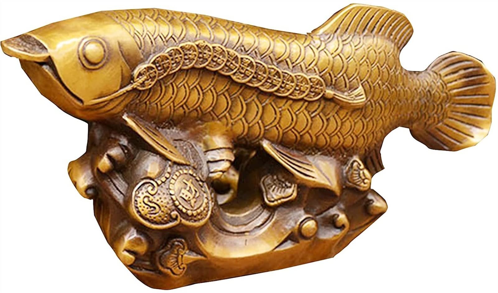 図形刻みつける Feng Shui Fish Statueのかざり付ける、金管楽器のアロワナ魚飾りつけ刻みつけるオフィスリビングルームのかざり付ける、商行為の開封飾りつけ、金管楽器 風水像 (Color : Brass)