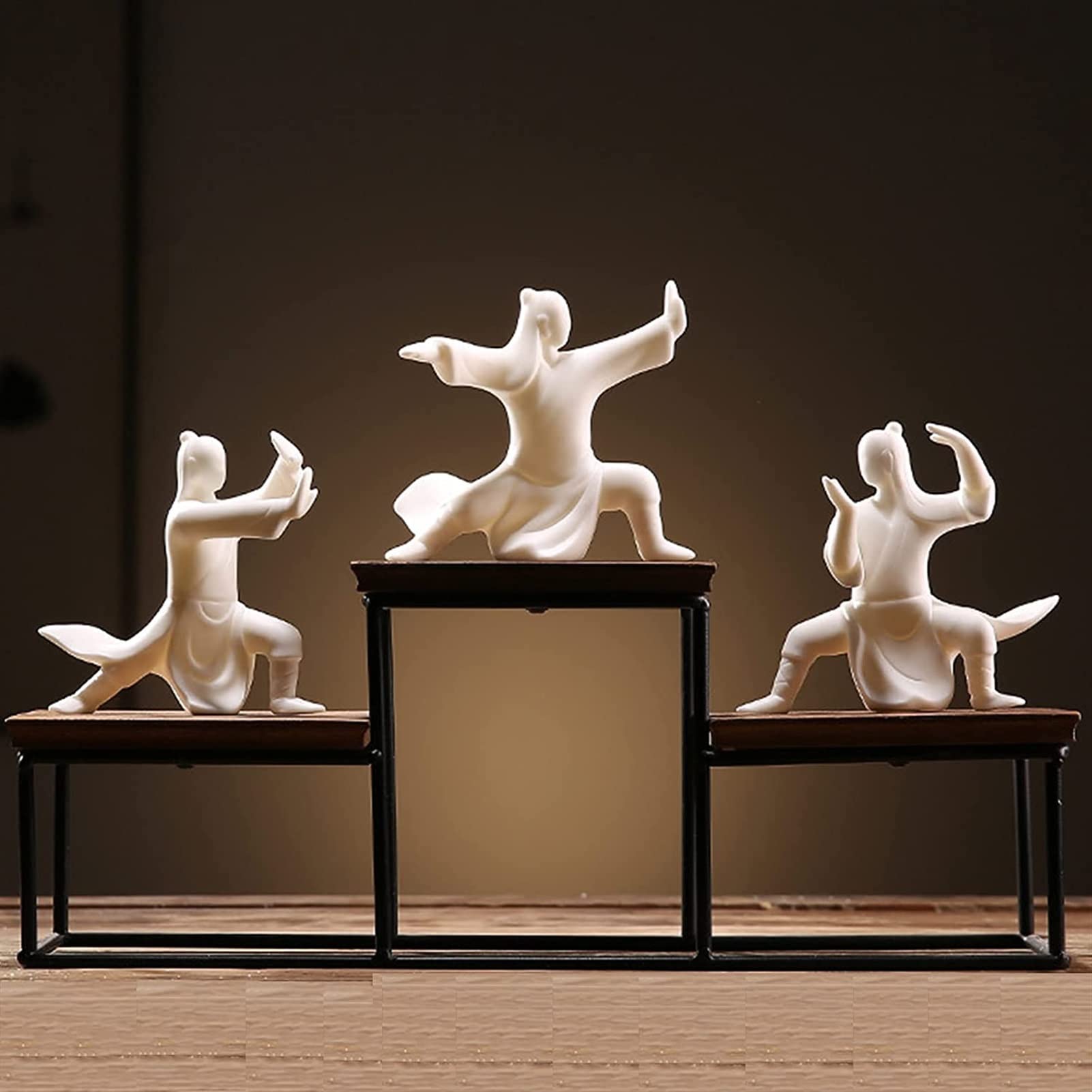 図形刻みつける Kung Fu Statues and飾りつけ、陶器太極拳刻みつける、3天下太平仕掛ける、老人ホーム飾りつけ卓上型卓上見せびらかすかざり付ける品 風水像 (Color : Set)