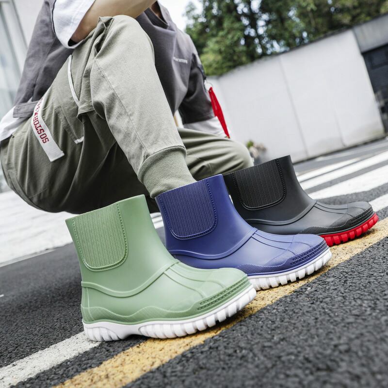レインブーツ メンズ 雨靴 スニーカー風 ショートブーツ レインシューズ 防水 防滑 ミドル カジュアル アウトドア 通勤 通学 ファッション ストリート 最安値挑戦