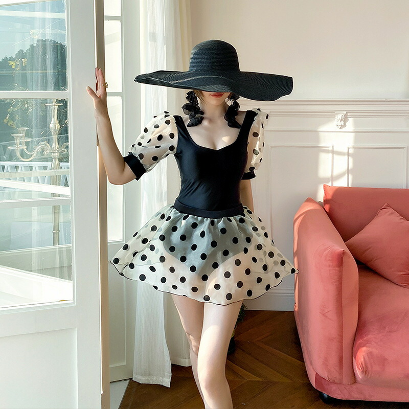 水着 レディース ワンピース ドット 韓国風 ガールズ スイムウェア スイミング 海水浴 温泉 ビーチ ミズギ セクシー 可愛い フレアスカート お洒落 海外旅行 激安単価で