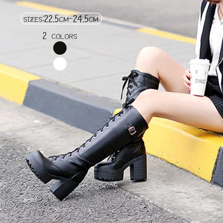 厚底ブラックロングブーツ 楽天市場】ブーツ レディース ロング 厚底 黒 ハイヒール ストレッチ 2