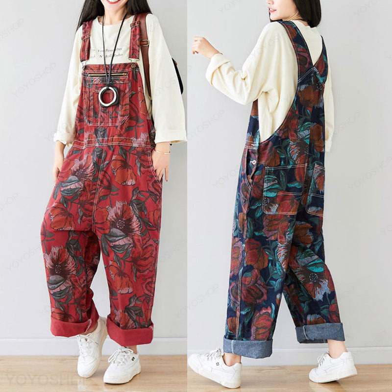 エスニック風 不規則柄 おしゃれデニムサロペット デニムオーバオール サロペットデニムサロペットデニムパンツ春秋