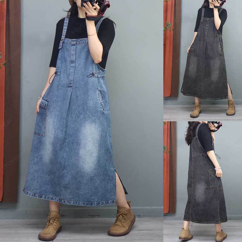 デニムサロペットワンピース ロングワンピース デニムワンピース 人気 秋冬 かわいいワンピース サロペットスカートサロペットワンピースデニムスカートデニムワンピースデニム特集ワンピース