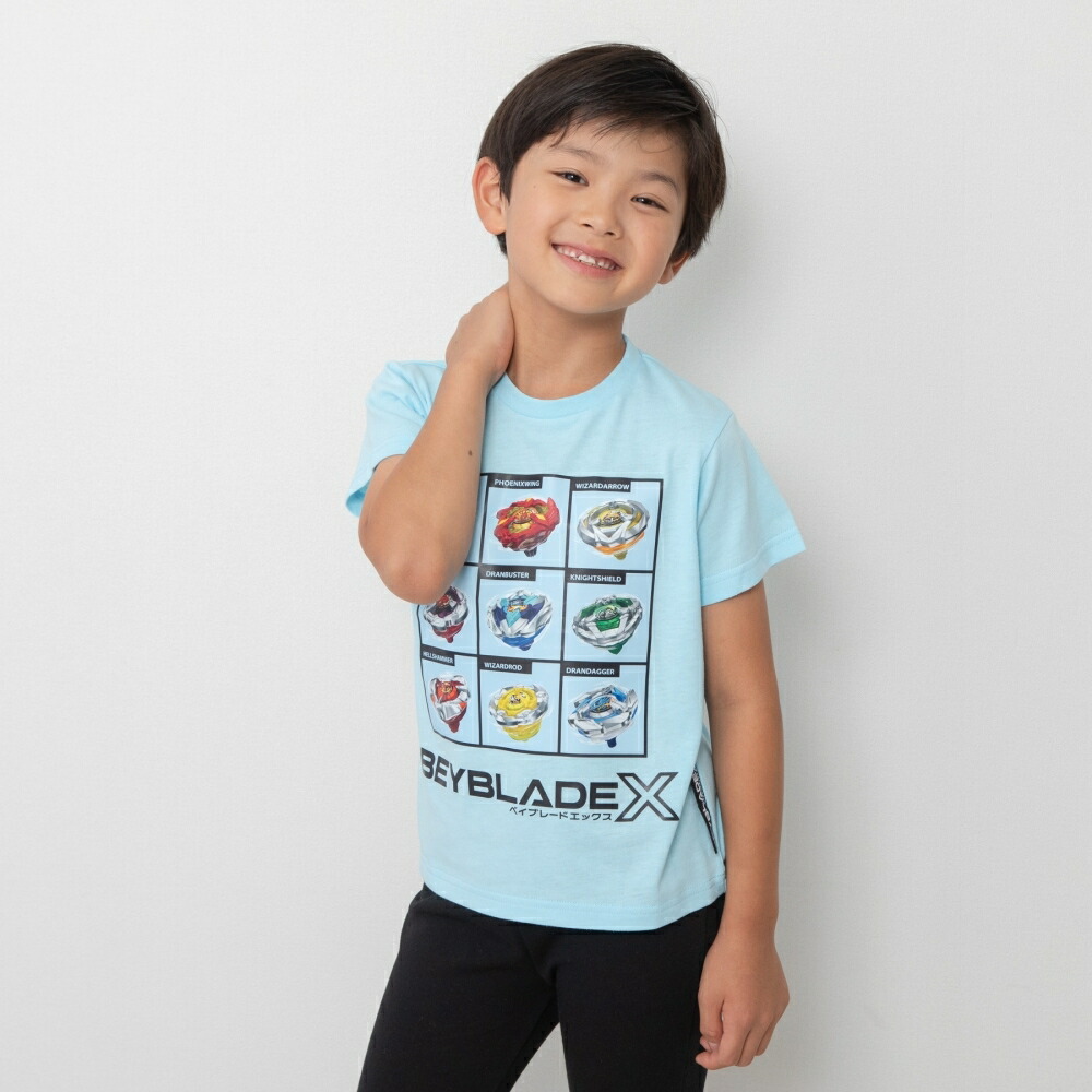 「7月20日限定先着で最大1000円OFFクーポン」BEYBLADE X ベイブレードエックス 半袖Tシャツ ボックスアート ジュニア ライトブルー 120cm画像