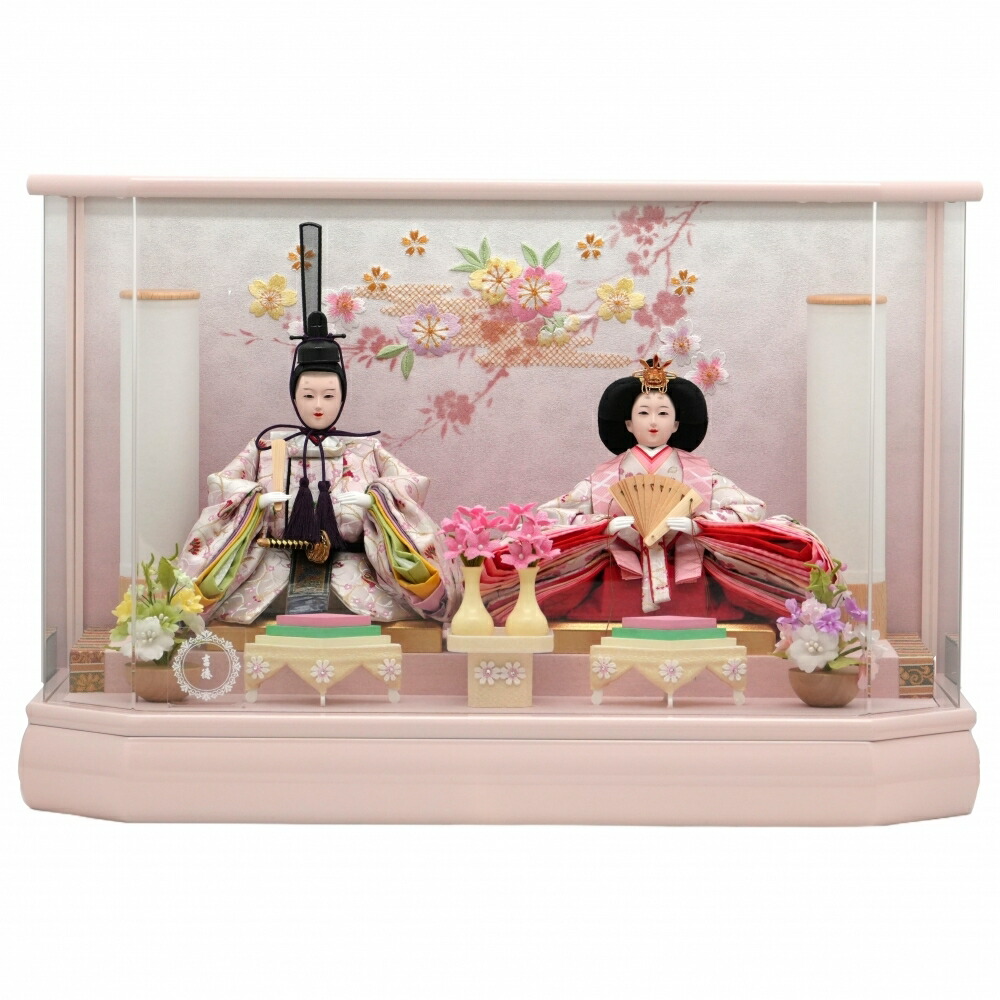 【雛人形】ケース飾り 親王飾り「流水枝桜刺繍ベビーピンク 六角アクリル」 (322820)ひな人形 トイザらス・ベビーザらス限定【メーカー直送】
