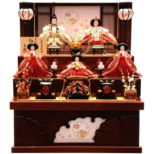 【雛人形】三段収納五人飾り「雪輪刺繍雪輪抜き形」 (606840)ひな人形 ひな祭り お雛様 おしゃれ【メーカー直送】