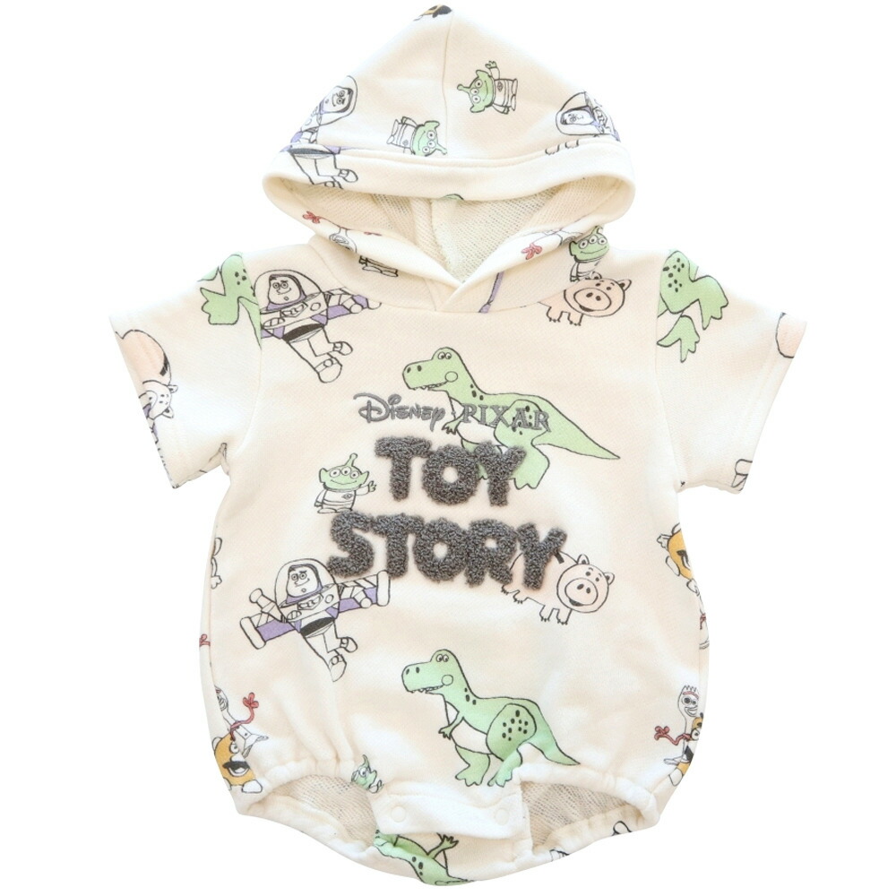 楽天市場 ベビーザらス限定 ディズニー 半袖ゆるロンパース フード付き ロゴさがら刺繍 トイストーリー ナチュラル 70cm トイザらス ベビーザらス