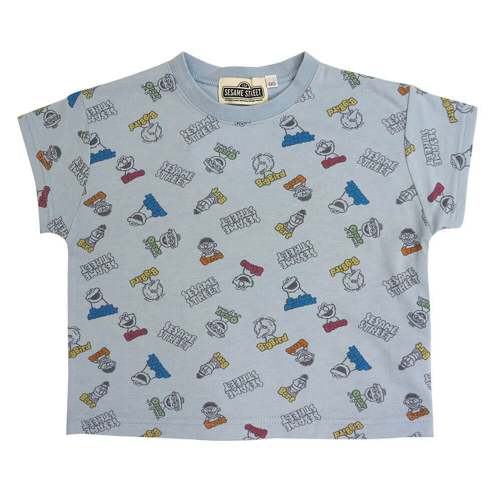 ベビーザらス限定 セサミストリート 半袖デイリーTシャツ 総柄(ライトパステルブルー×80cm)