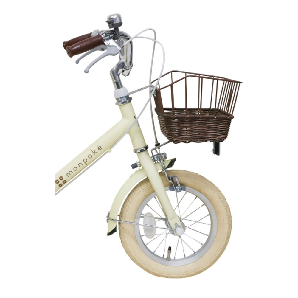 モンポケ 12インチ 身長90〜105cm 子供用自転車（クリーム）手押し棒 