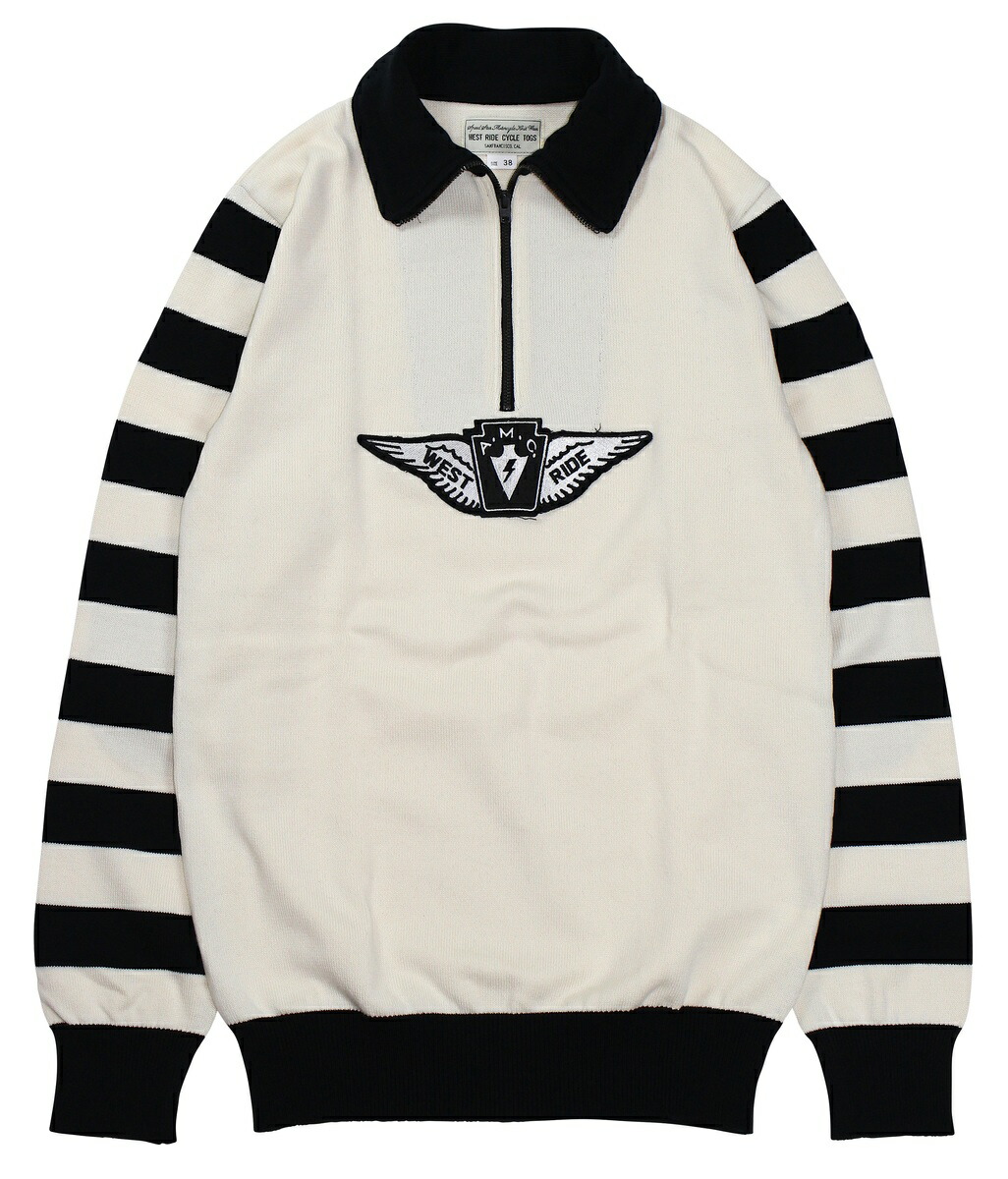 WESTRIDE [-CLASSIC HALF ZIP BORDER JERSEY- BLACK×IVORY size.34,36,38,40,42,44]
