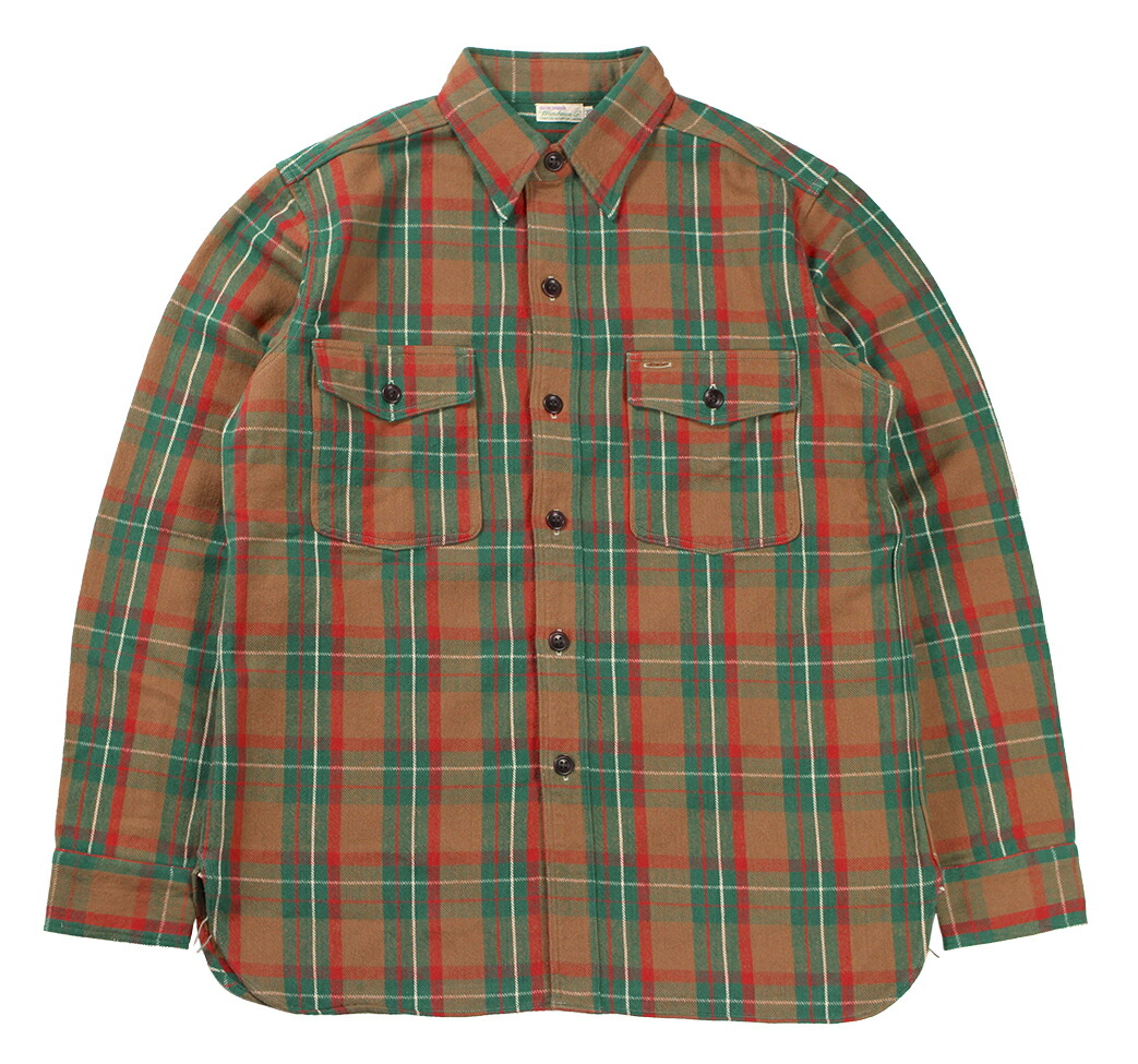 WAREHOUSE & CO. ["Lot 3022 FLANNEL SHIRTS WITH CHINSTRAP G柄 ONE WASH" ブラウン&times;グリーン size.36,38,40,42]｜TRACK 店