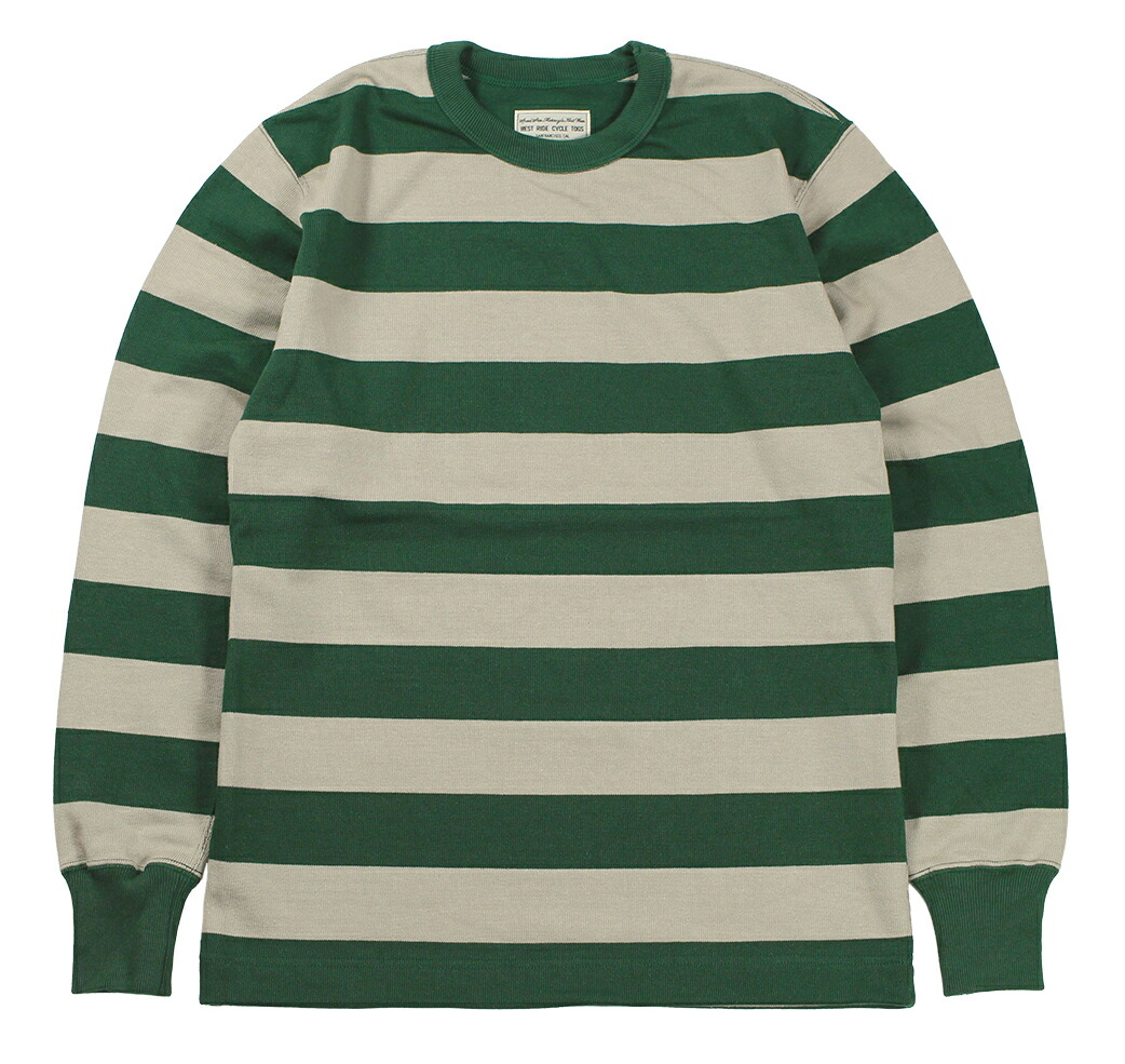 WESTRIDE [-HEAVY BORDER LONG TEE- SLATE GREEN×SAND size.34,36,38,40,42,44]