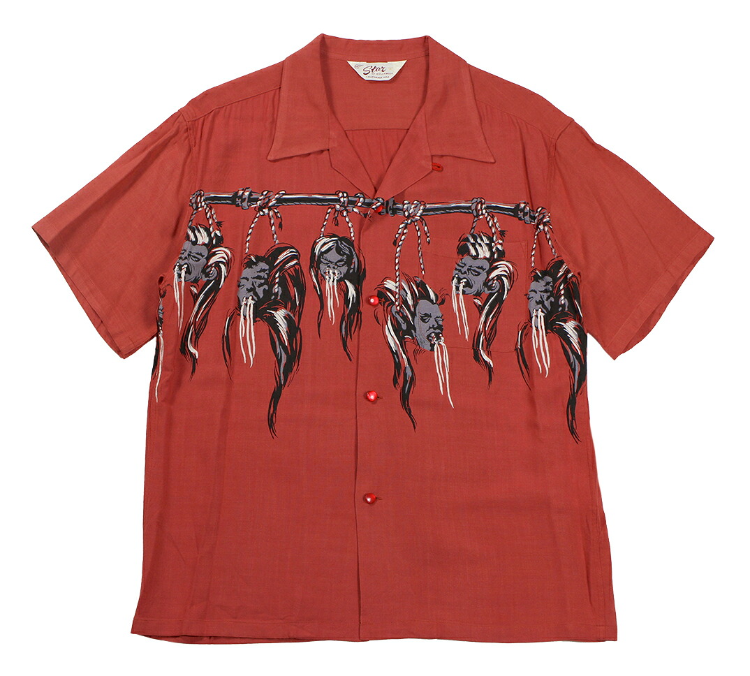 STAR OF HOLLYWOOD [HOPSACK RAYON OPEN SHIRT &ldquo;SHRUNKEN HEAD&rdquo; Lot No. SH39705 RED size.S,M,L,XL,XXL]｜TRACK 店 17,666円