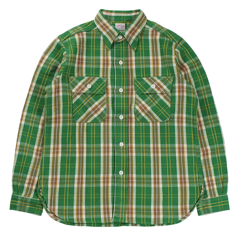 WAREHOUSE & CO. ["Lot 3104 FLANNEL SHIRTS C柄 ONE WASH" グリーン size.S,M,L,XL]｜TRACK 店