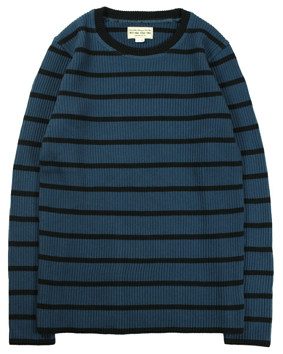 WESTRIDE [-CLASSIC RIB RANDOM BORDER SWEATER- D.MRN×BLK size.34,36,38,40,42,44]